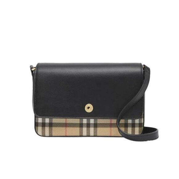 Burberry Hampshire Canvas Compact Leather Check Pattern Shoulder/Crossbody Bag - Picture 1 of 16